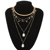 Salve Multi-Layered Herringbone Chain Pearl Ball Chain Five-Layered Minimal Chain Lariat Collar Necklace