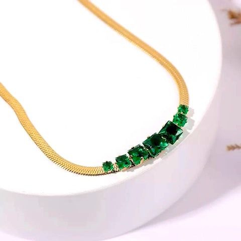 Salve ‘Diana’ Anti-Tarnish Emerald Green Crystal Necklace | Statement Necklace | Stacking Layering Necklace