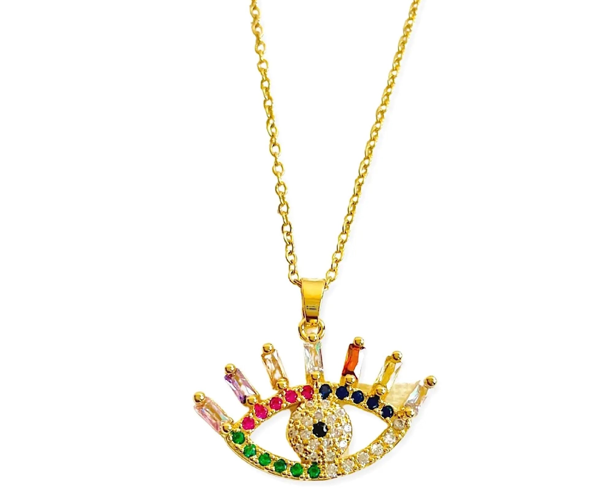 Salve ‘Glam’ Anti-Tarnish MultiColor Evil Eye Pendant Necklace - Salve