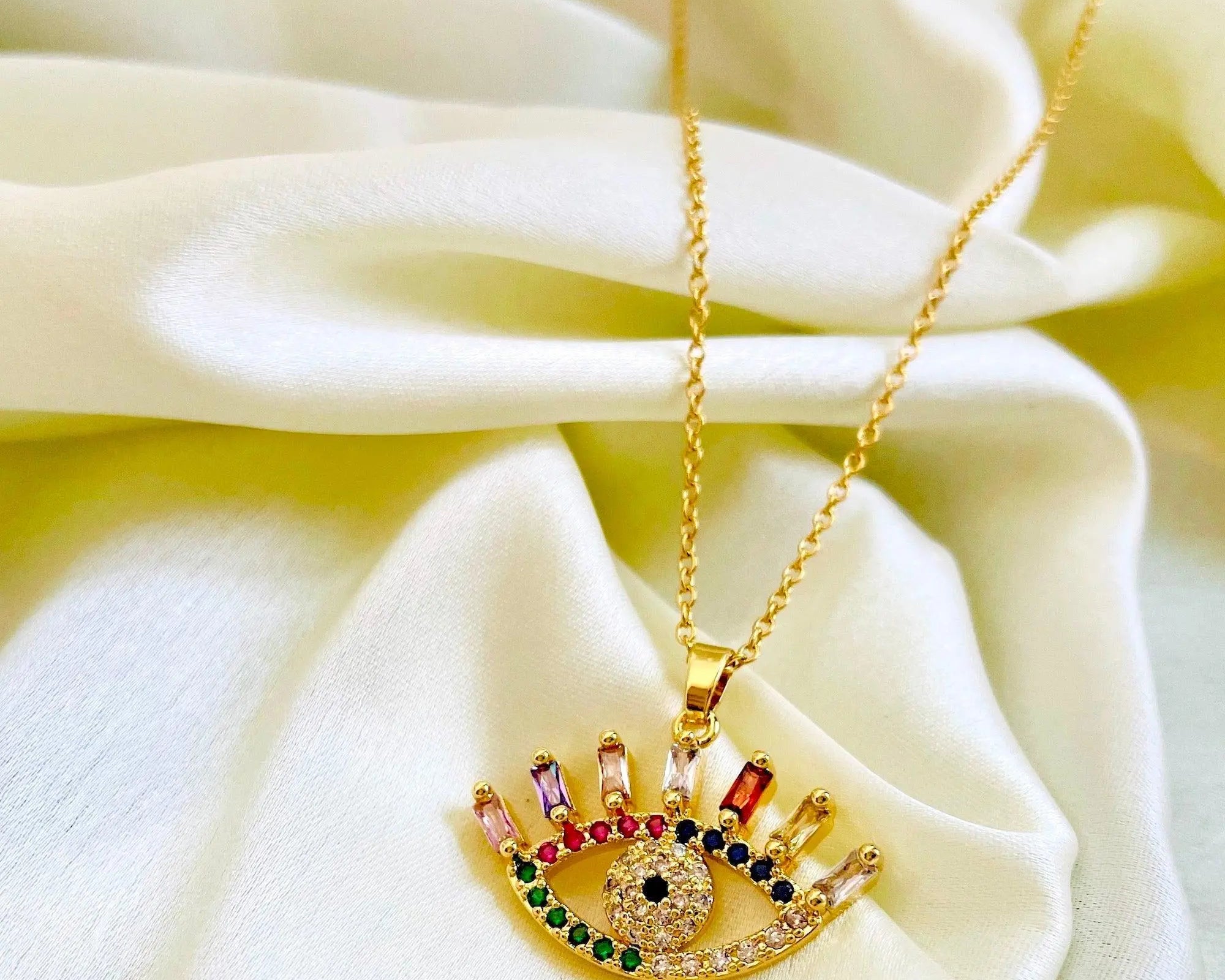 Salve ‘Glam’ Anti-Tarnish MultiColor Evil Eye Pendant Necklace - Salve