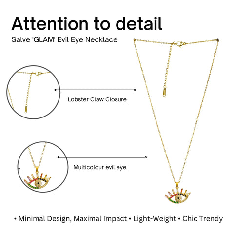 Salve ‘Glam’ Anti-Tarnish MultiColor Evil Eye Pendant Necklace
