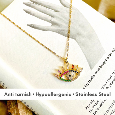 Salve ‘Glam’ Anti-Tarnish MultiColor Evil Eye Pendant Necklace
