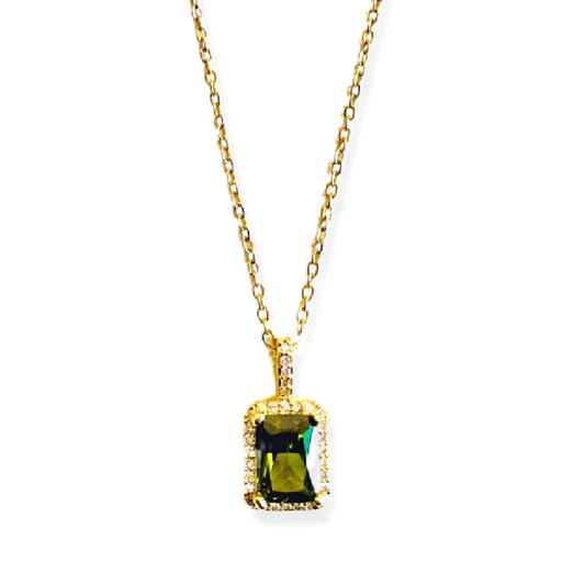 Salve ‘Olive’ Green Baguette Anti-Tarnish Pendant with Cable Chain