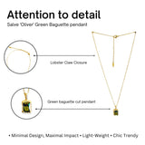 Salve ‘Olive’ Green Baguette Anti-Tarnish Pendant Necklace