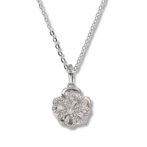 Salve ‘Be-Leaf’ Stainless Steel Zircon Studded Rotating Pendant  with Chain
