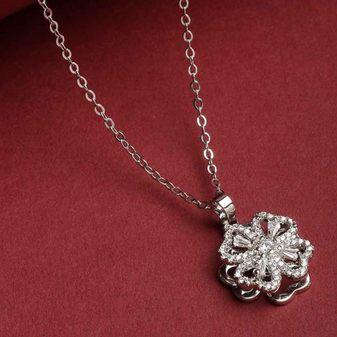 Salve ‘Be-Leaf’ Stainless Steel Zircon Studded Rotating Pendant  with Chain