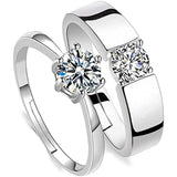 Salve ‘Hey Lover’ Silver Stone Band Adjustable Ring Set For Couples