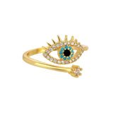 Salve ‘Blue’ Evil Eye Gold-Toned Open Adjustable Cubic Zirconia Studded Protection Ring for Women and Girls