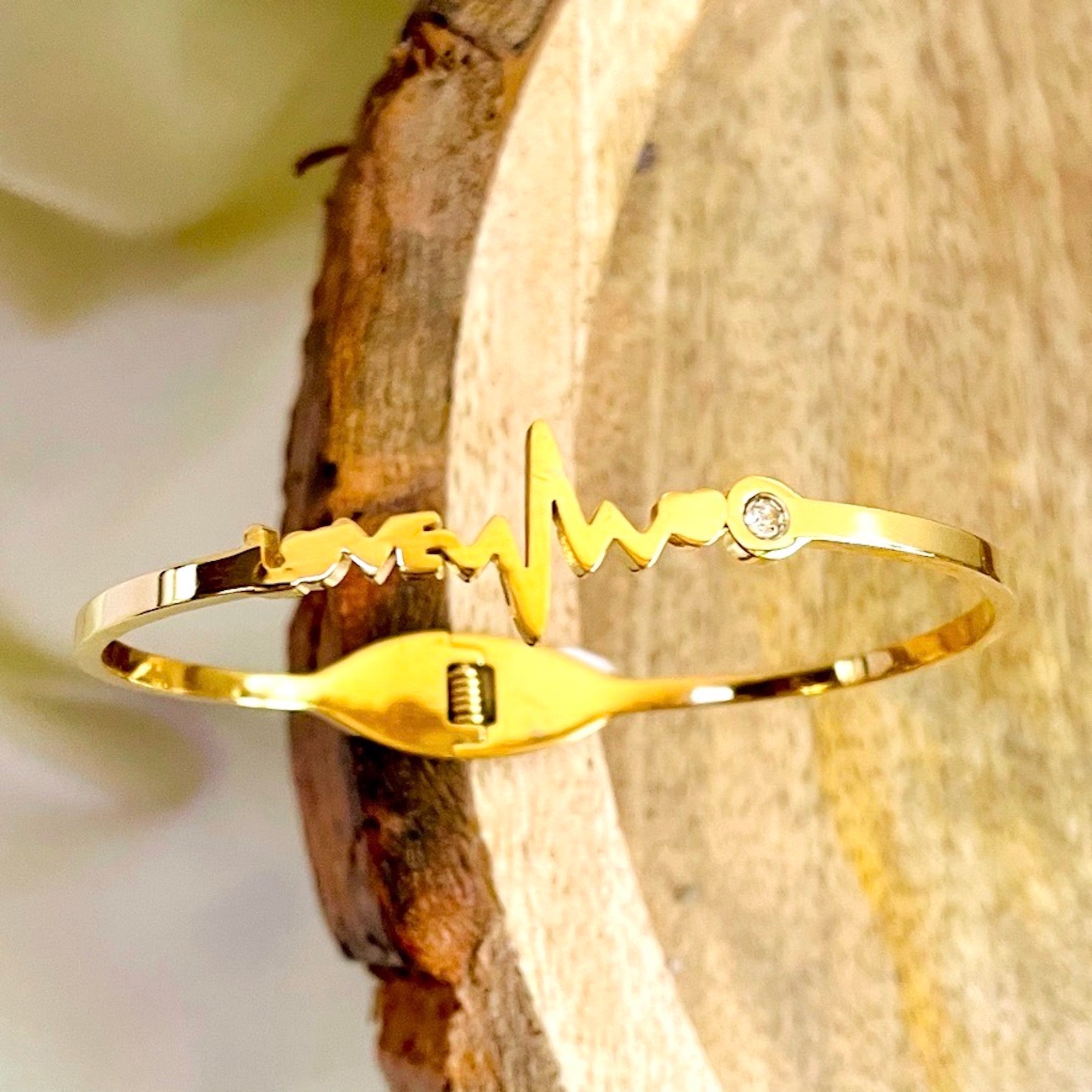 Source Custom Gold Stainless Steel Heartbeat Bracelet Banglegift For Nurse  Physician Bracelet on malibabacom