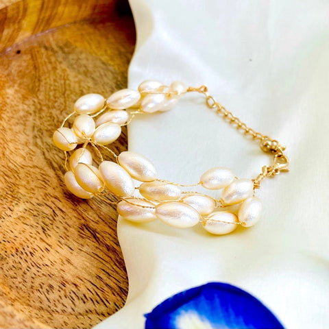 Salve Oval ‘Pearls of Love’ Multi-Strand Adjustable Beach Bracelet for Women