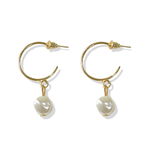 Salve ‘Dainty’ Faux Pearl Drop Half Hoop Gold Earrings