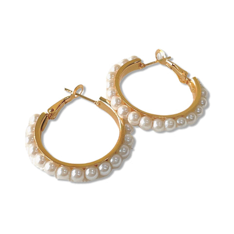 Salve ‘Grace’ Faux Pearl Beads Embellished Hoops