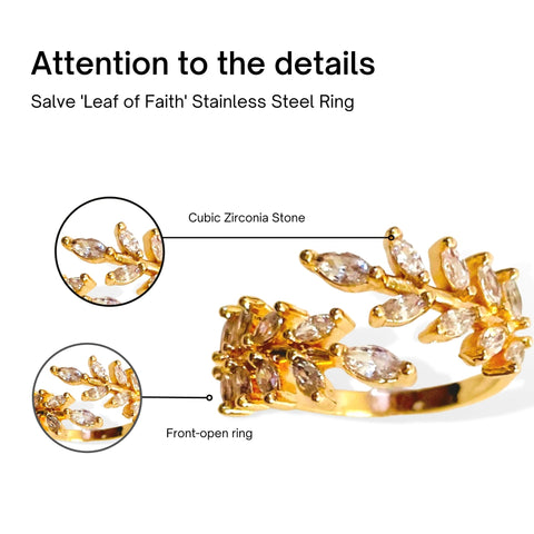 Salve ‘Leaf of Faith’ Stainless Steel Resizable Ring SALVE