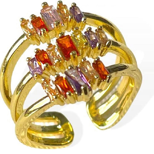 Salve ‘Perky’ Multicoloured Gemstone Stainless Steel Adjustable Ring SALVE