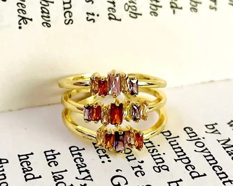 Salve ‘Perky’ Multicoloured Gemstone Stainless Steel Adjustable Ring SALVE