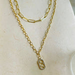 Salve Serpent Dual - Layered Two - Layered Gold Chain Link Snake Studded Unique Pendant Necklace SALVE