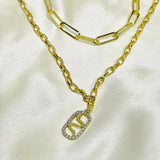 Salve Serpent Dual - Layered Two - Layered Gold Chain Link Snake Studded Unique Pendant Necklace SALVE