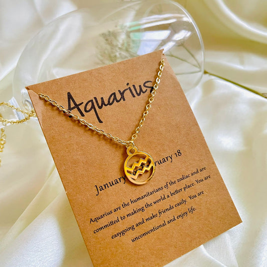 Salve Astrology Astro Chic Zodiac Sign Pendant Chain Gold Necklace - Aquarius SALVE