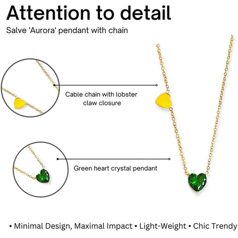 Salve ‘Aurora’ Anti-Tarnish Emerald Green Heart Pendant Necklace | Hypoallergenic Imitation Jewellery Gifts for Women