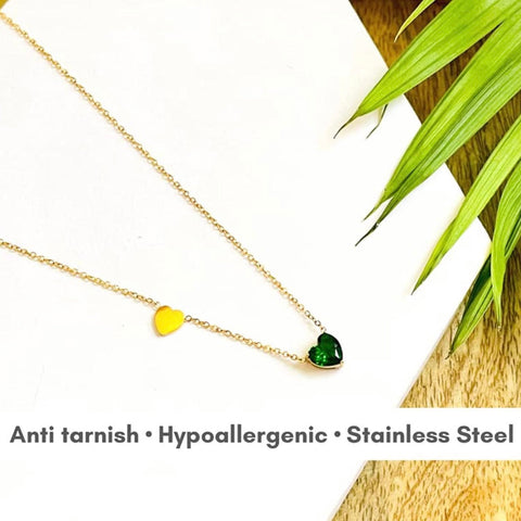 Salve ‘Aurora’ Anti-Tarnish Emerald Green Heart Pendant Necklace | Hypoallergenic Imitation Jewellery Gifts for Women