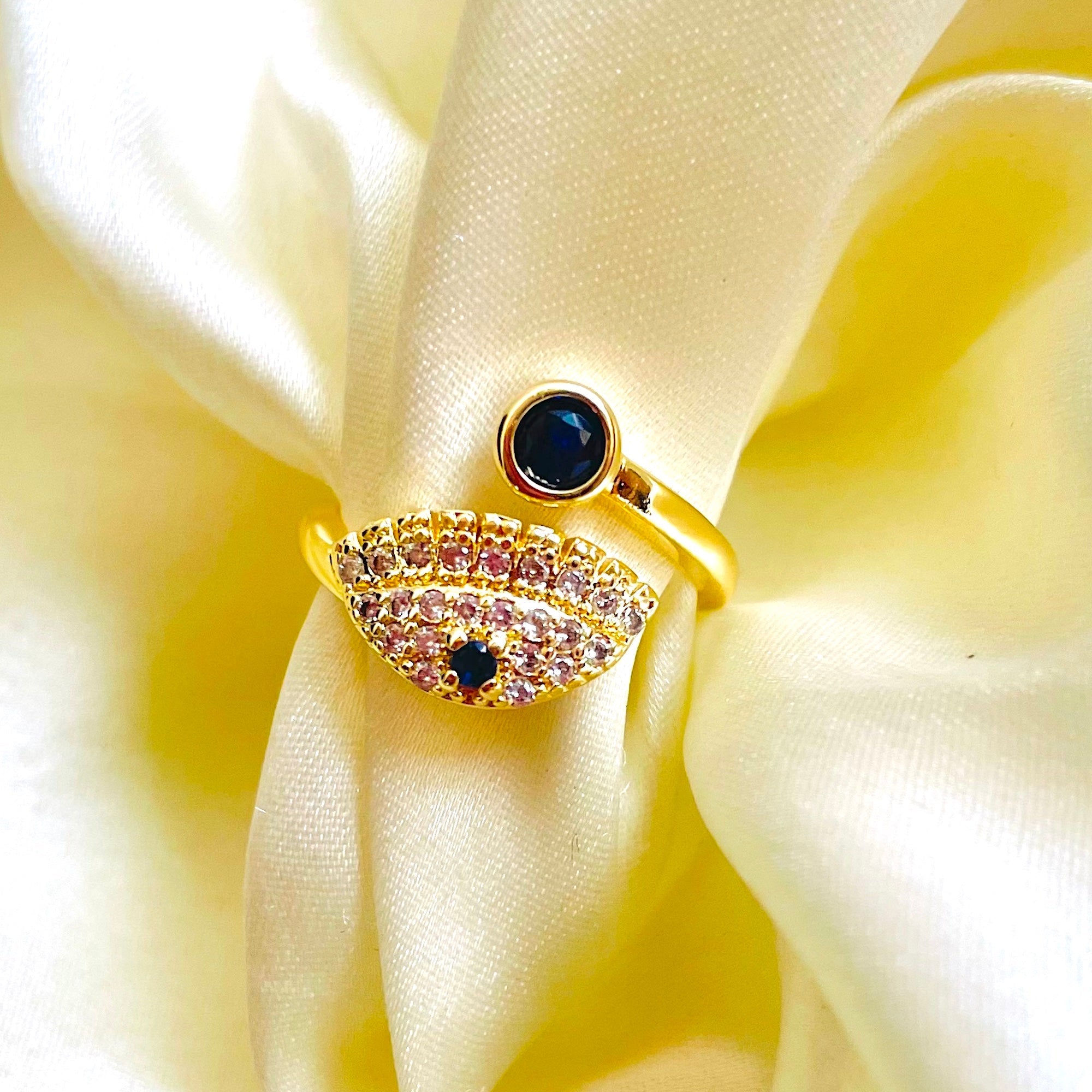 Salve Blue and Gold Evil Eye Adjustable Ring For Women SALVE