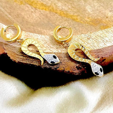 Salve ‘Hooked’ Anti-Tarnish Gold Snake Charm Hoop Earrings
